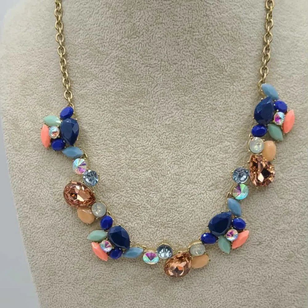 J Crew Multi Color Resin and Crystal Statement Necklace